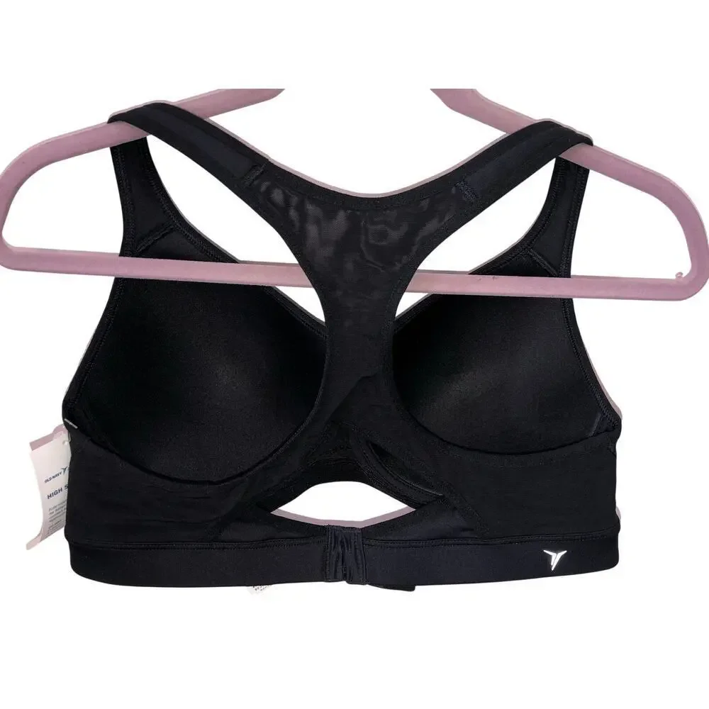 Sports Bra Old Navy Active Size 36C Black High Support T Back Padded Adjustable